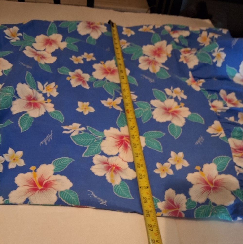 Vintage Hawaiian Blue Hibiscus Floral Puff Sleeve Ruffle Hem Dress XL - Picture 8 of 10